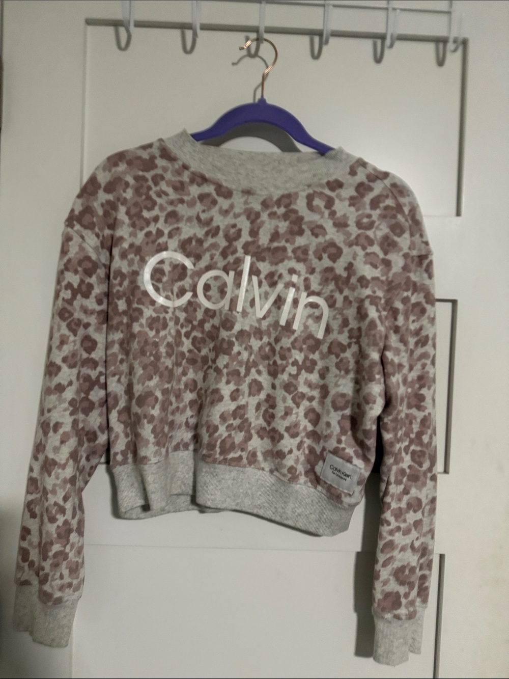 Calvin Klein Gray and Dusty Pink Leopard Logo Sweatshirt